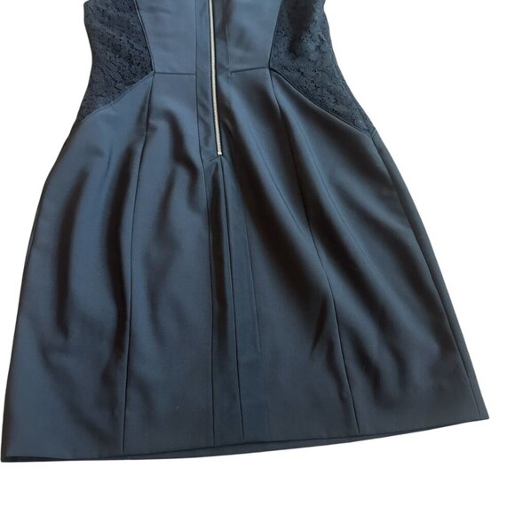 Rebecca Taylor Black Sheath Dress Lace Detail Gold Zip Wool Blend Size 8 Women's - Picture 7 of 10